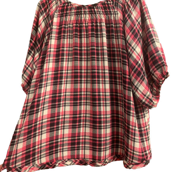 TORRID Sleep Top Womens 3X Pink Plaid Button Down 3/4 Sleeves Smocked Neck NWT - Picture 6 of 6